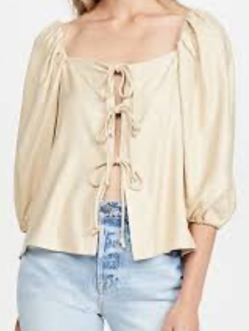 Cult Gaia Aurel Linen Tie Front - Puff Sleeve Top -
